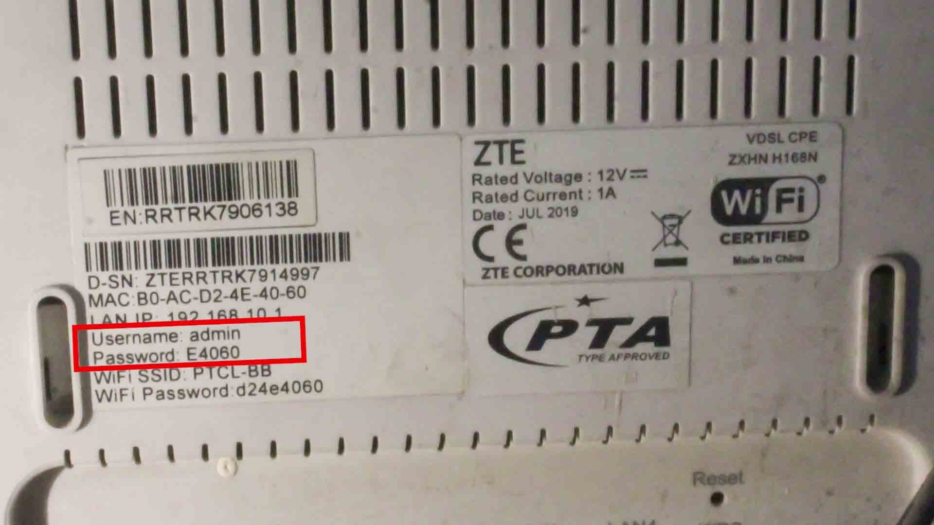 ptcl bb wifi password show