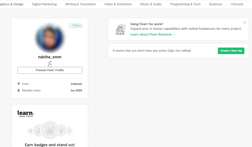 Fiverr profile bio
