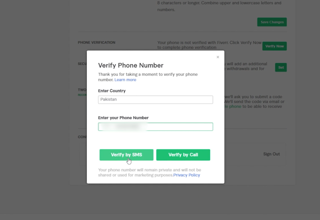 fiverr phone verification