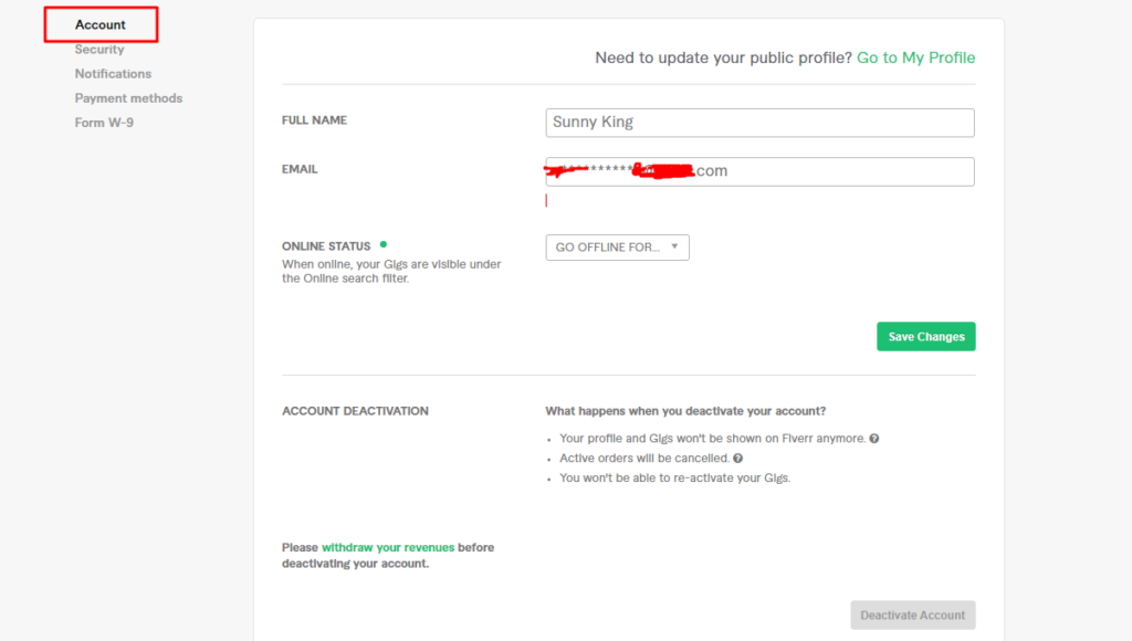 How to delete Fiverr account permanently?