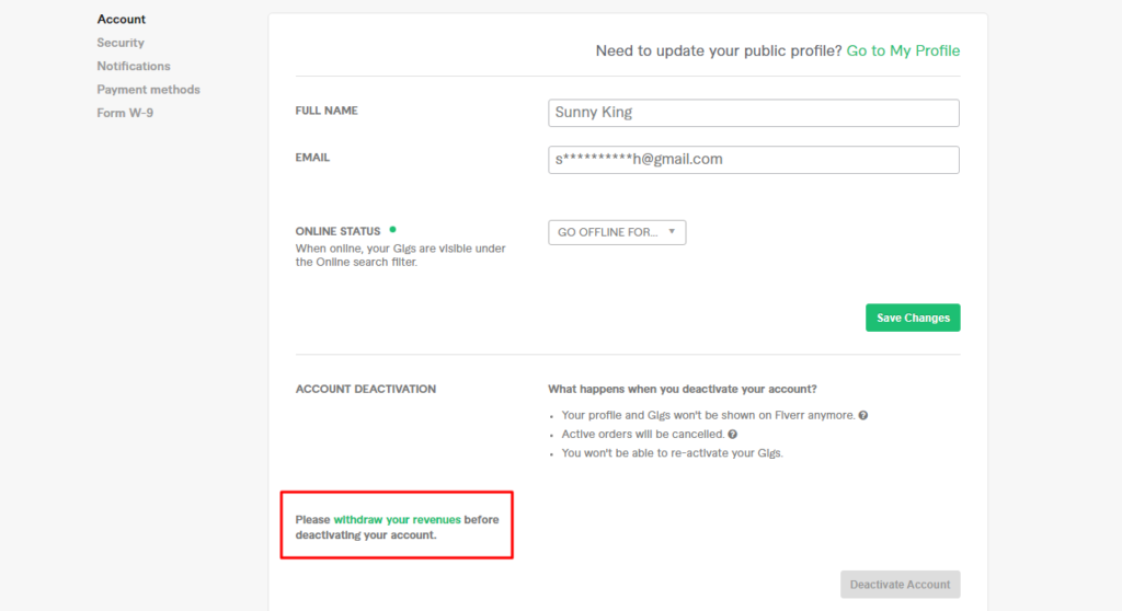 How to delete Fiverr account permanently?